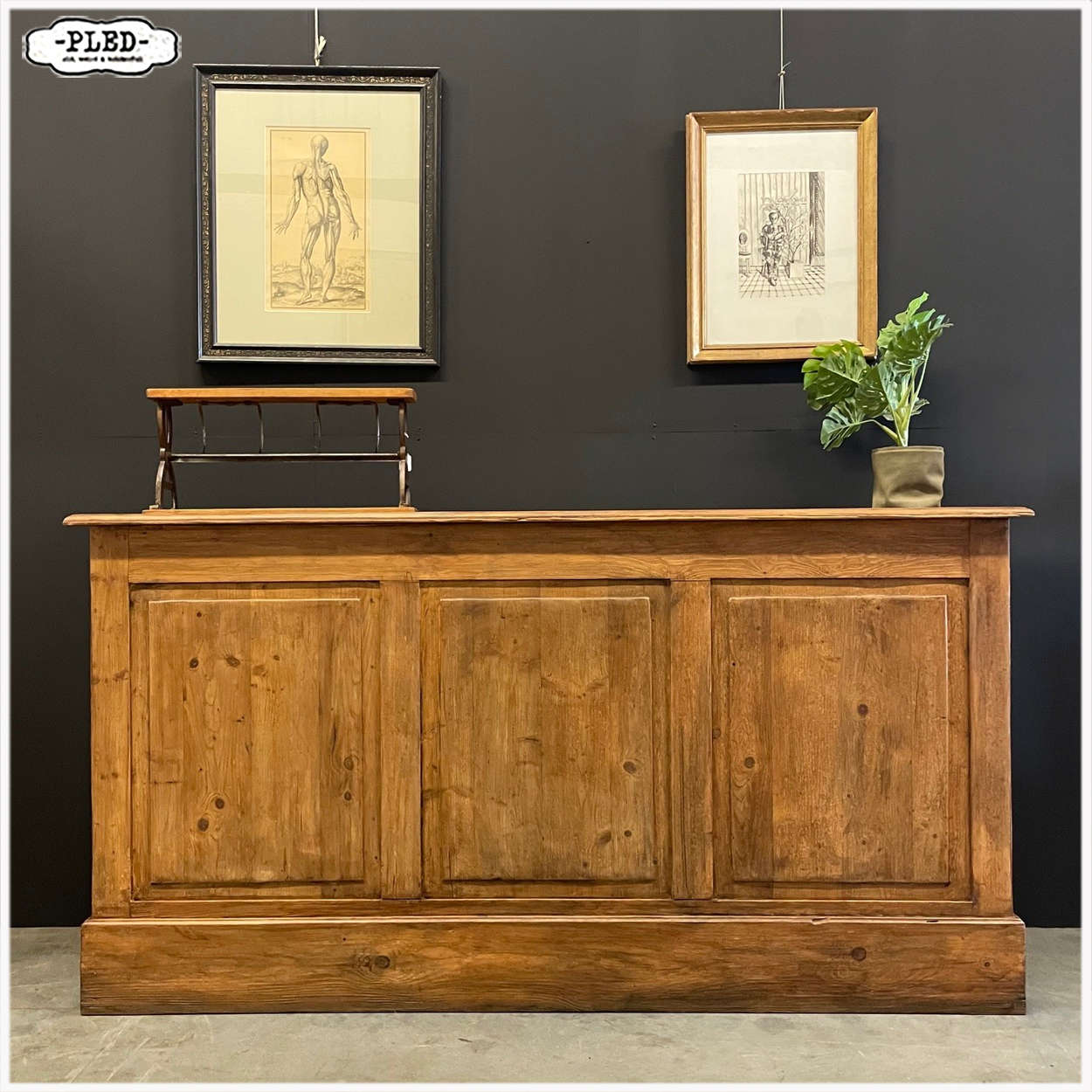 Oude, grenen toonbank met zes lades - Afbeelding 2