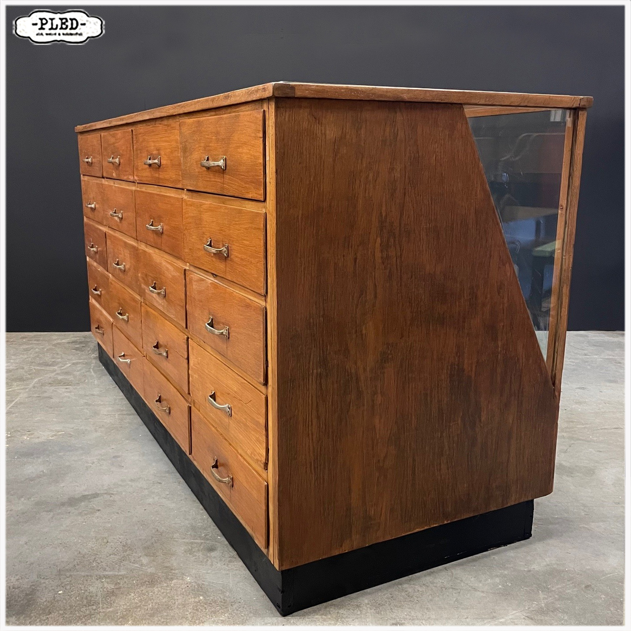 Vintage toonbank met 20 lades, B168,5 cm - Afbeelding 7