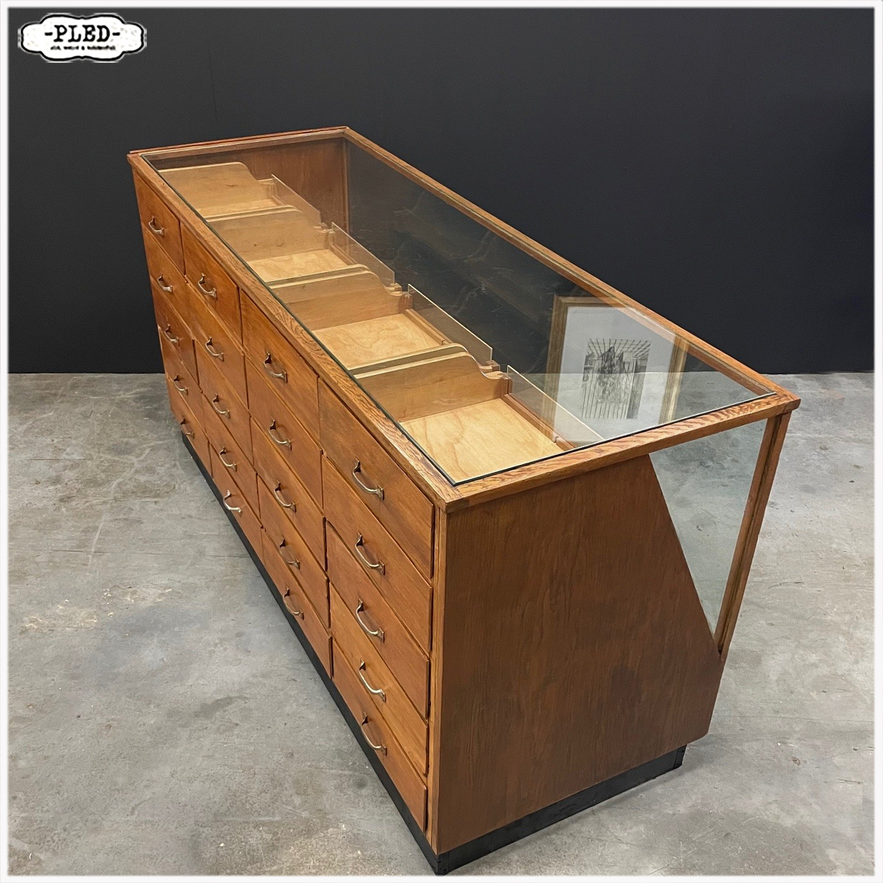 Vintage toonbank met 20 lades, B168,5 cm - Afbeelding 8