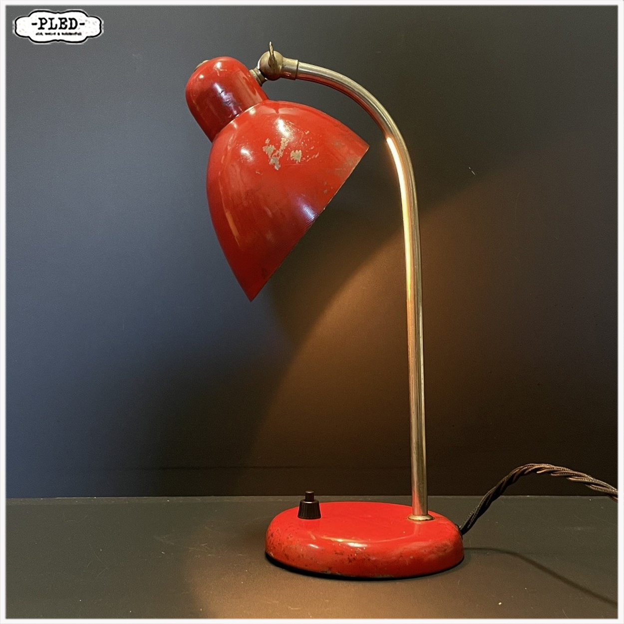 Kleine, rode bureaulamp, Bauhaus, circa 1935 - Afbeelding 7