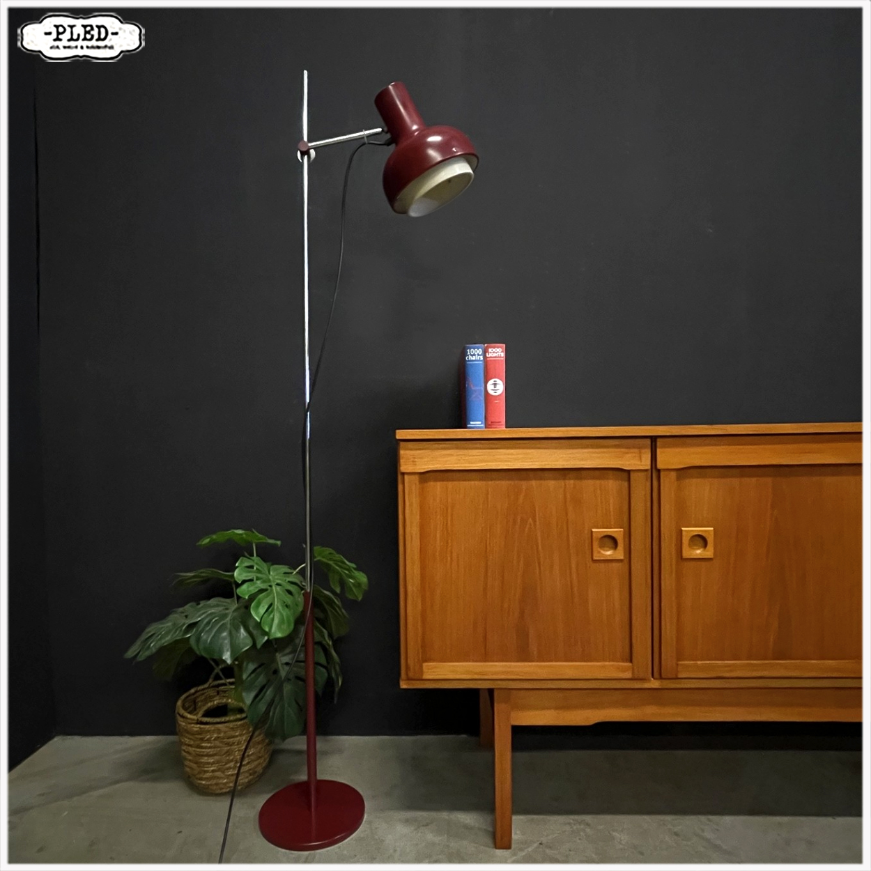 Vintage wijnrode vloerlamp, Josef Hurka voor Napako, 1970s - Afbeelding 2
