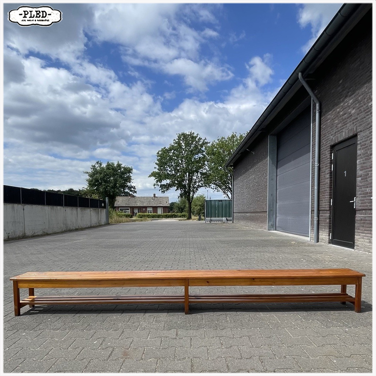 Vintage houten gym bank, 303 cm - Afbeelding 3