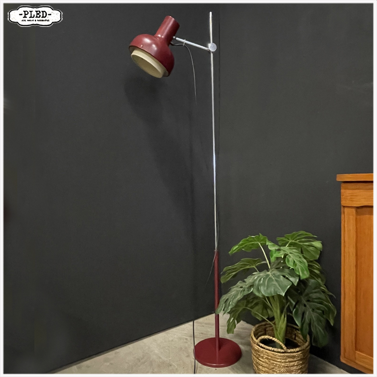 Vintage wijnrode vloerlamp, Josef Hurka voor Napako, 1970s - Afbeelding 3