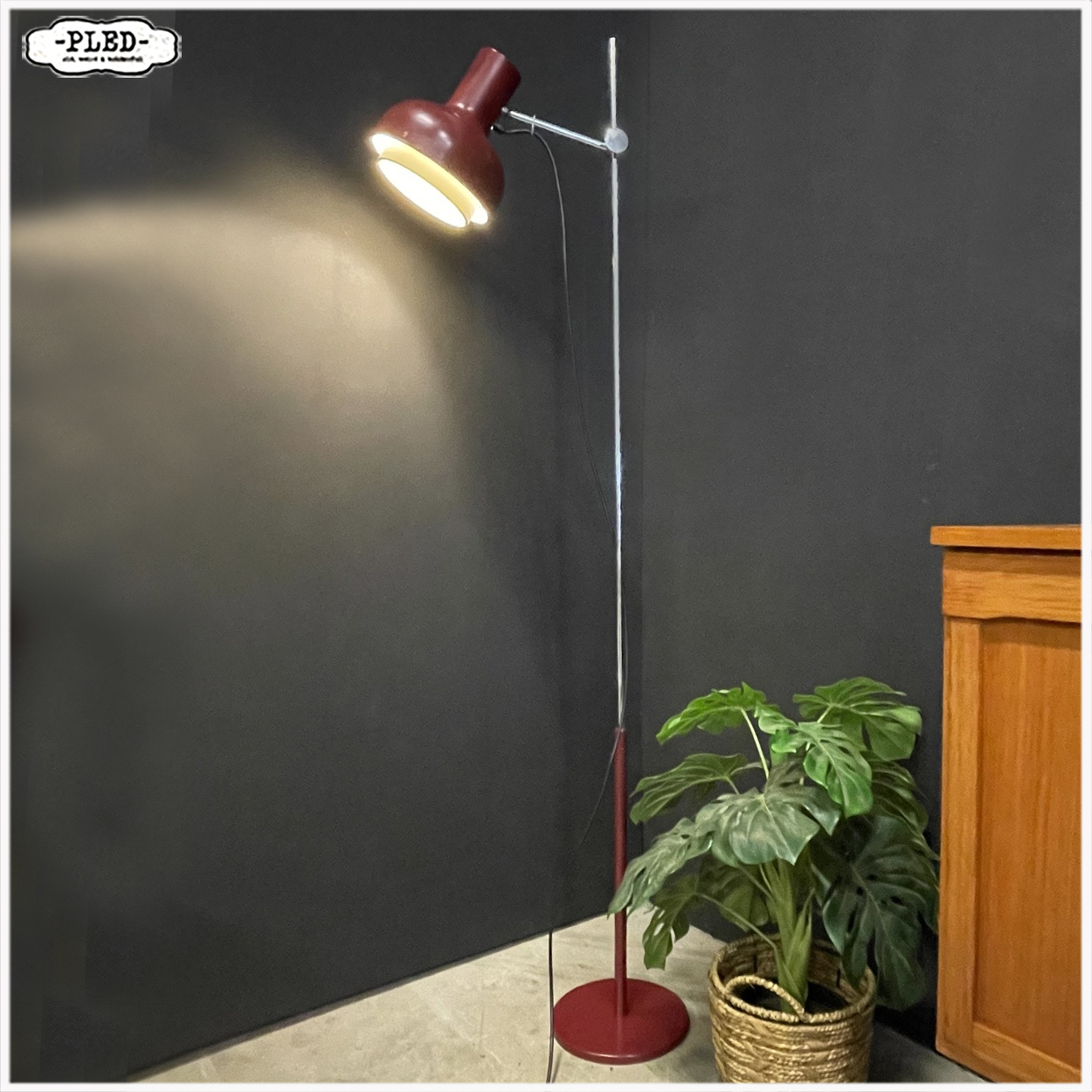 Vintage wijnrode vloerlamp, Josef Hurka voor Napako, 1970s - Afbeelding 4