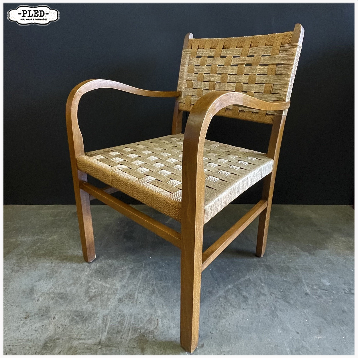 Fauteuil van gebogen hout en touw, in de stijl van Dieckman, 1950s - Afbeelding 2