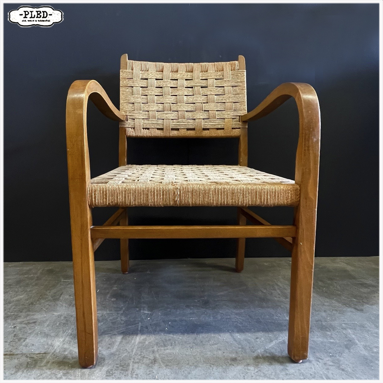 Fauteuil van gebogen hout en touw, in de stijl van Dieckman, 1950s - Afbeelding 3