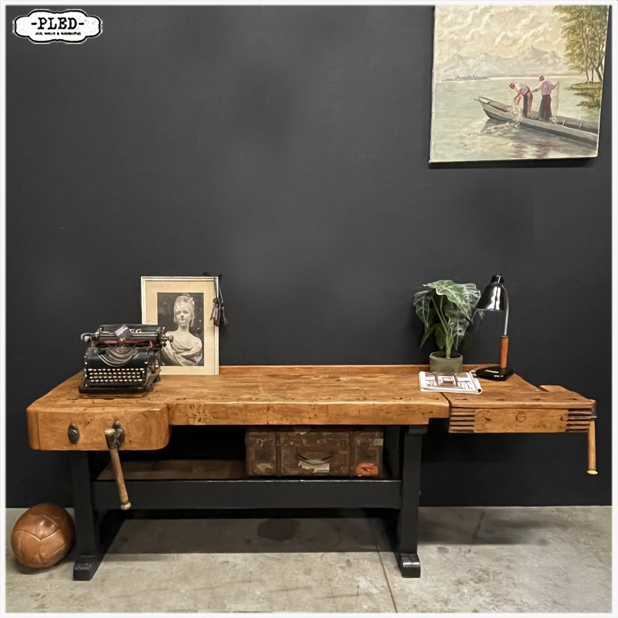 Erg fraaie, oude, robuuste houten werkbank - Afbeelding 2