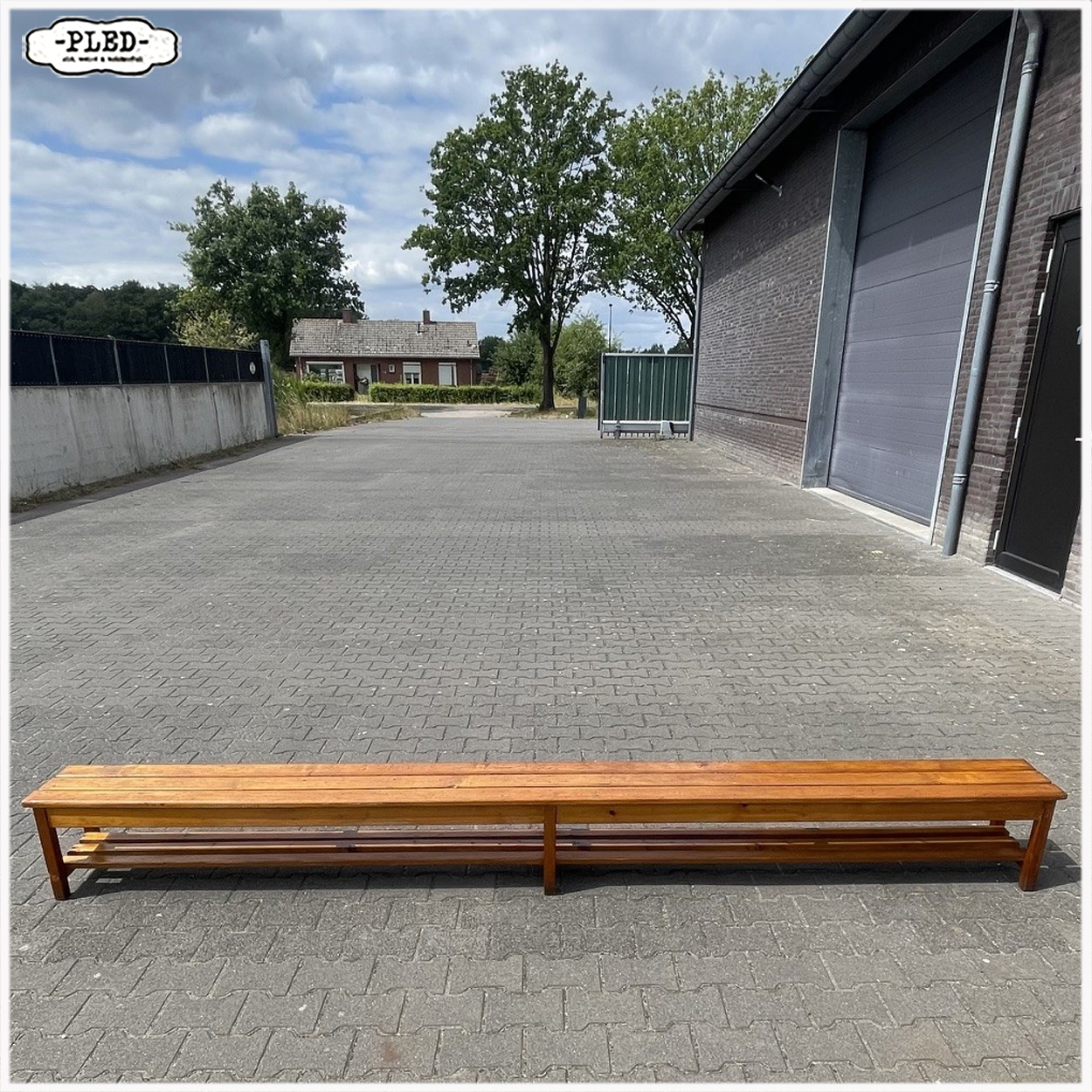 Vintage houten gym bank, 303 cm - Afbeelding 4