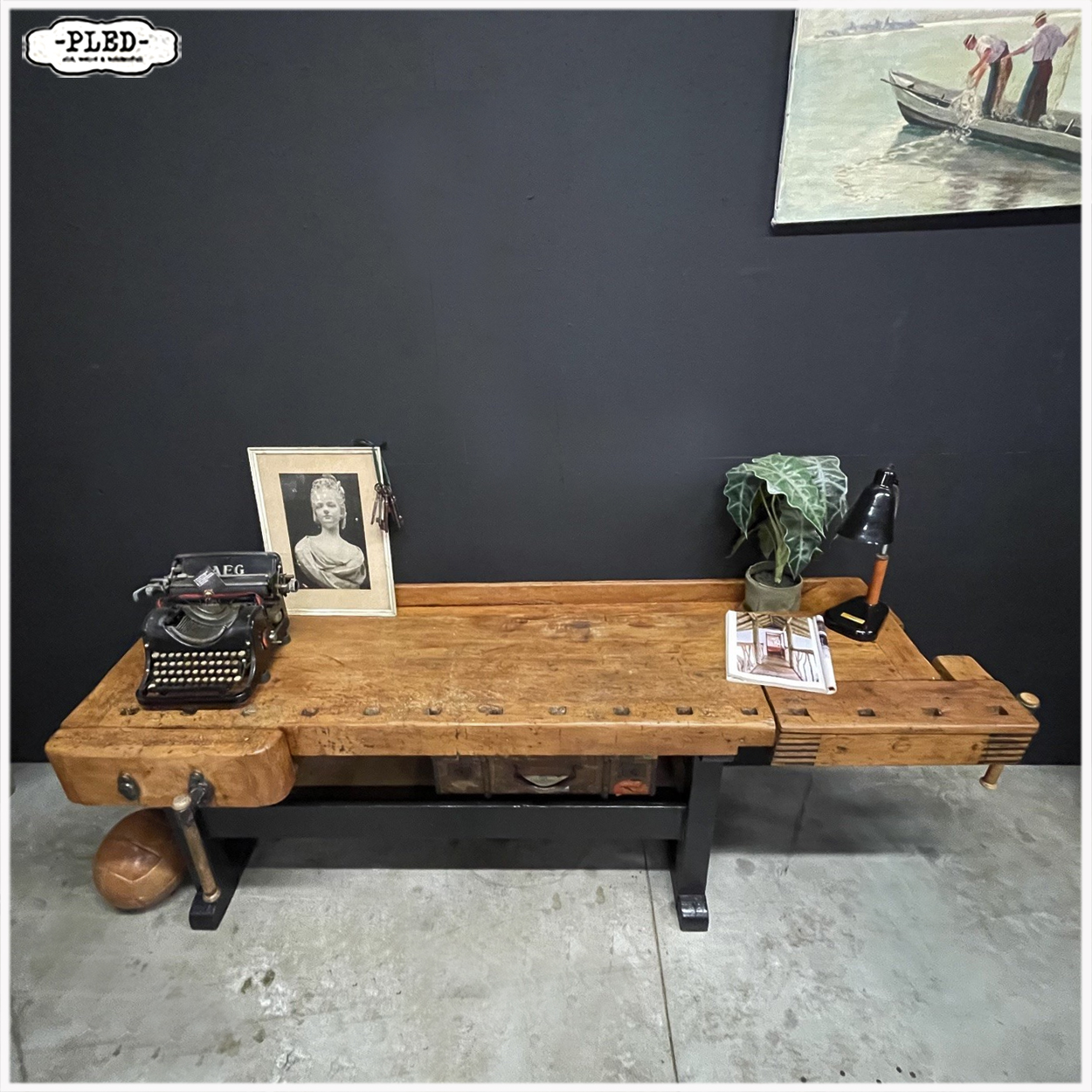 Erg fraaie, oude, robuuste houten werkbank - Afbeelding 3