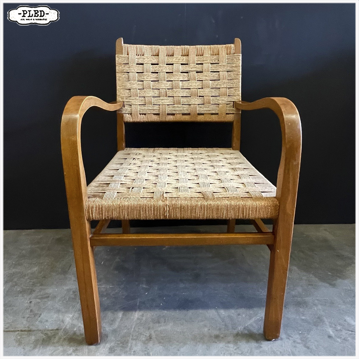 Fauteuil van gebogen hout en touw, in de stijl van Dieckman, 1950s - Afbeelding 4