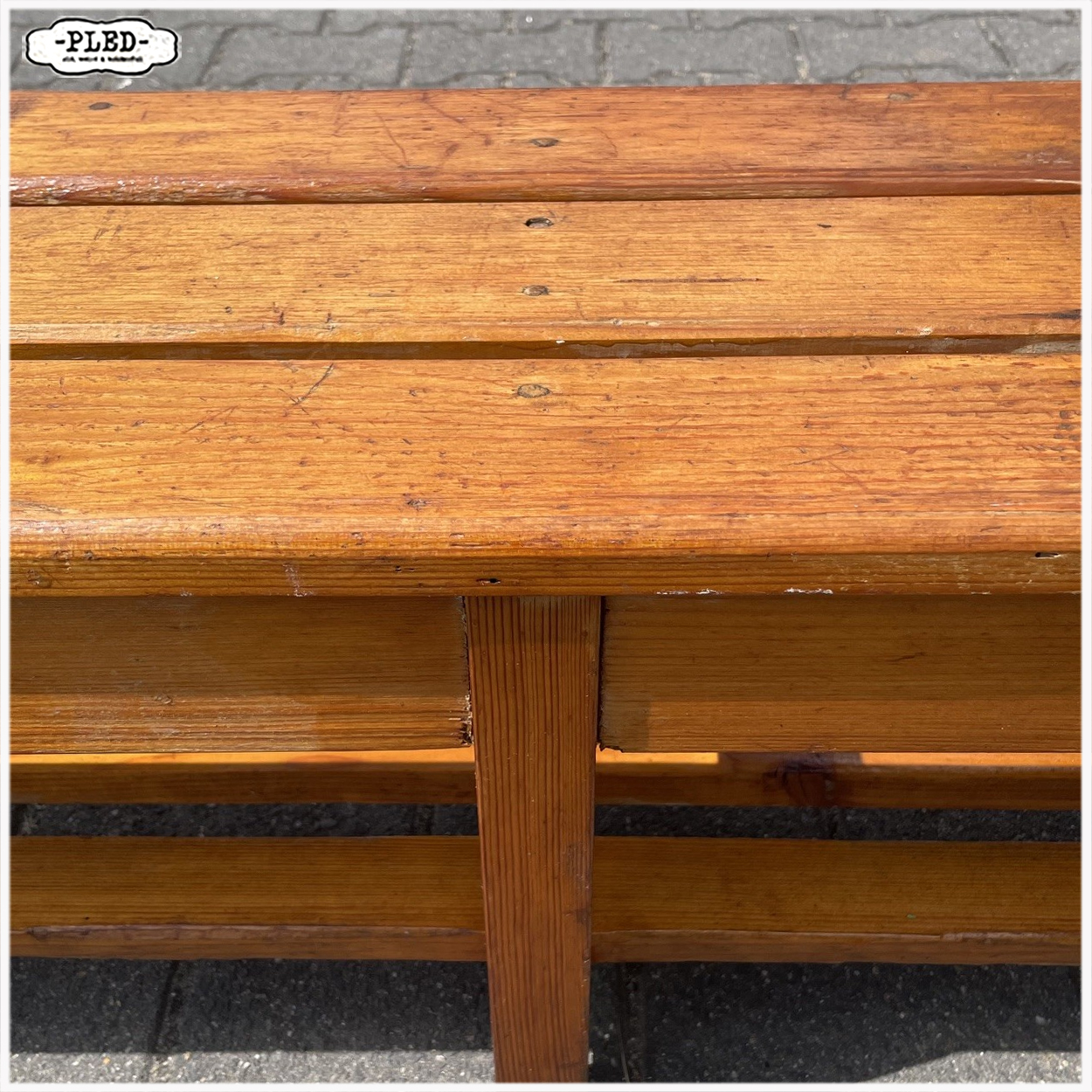 Vintage houten gym bank, 303 cm - Afbeelding 7