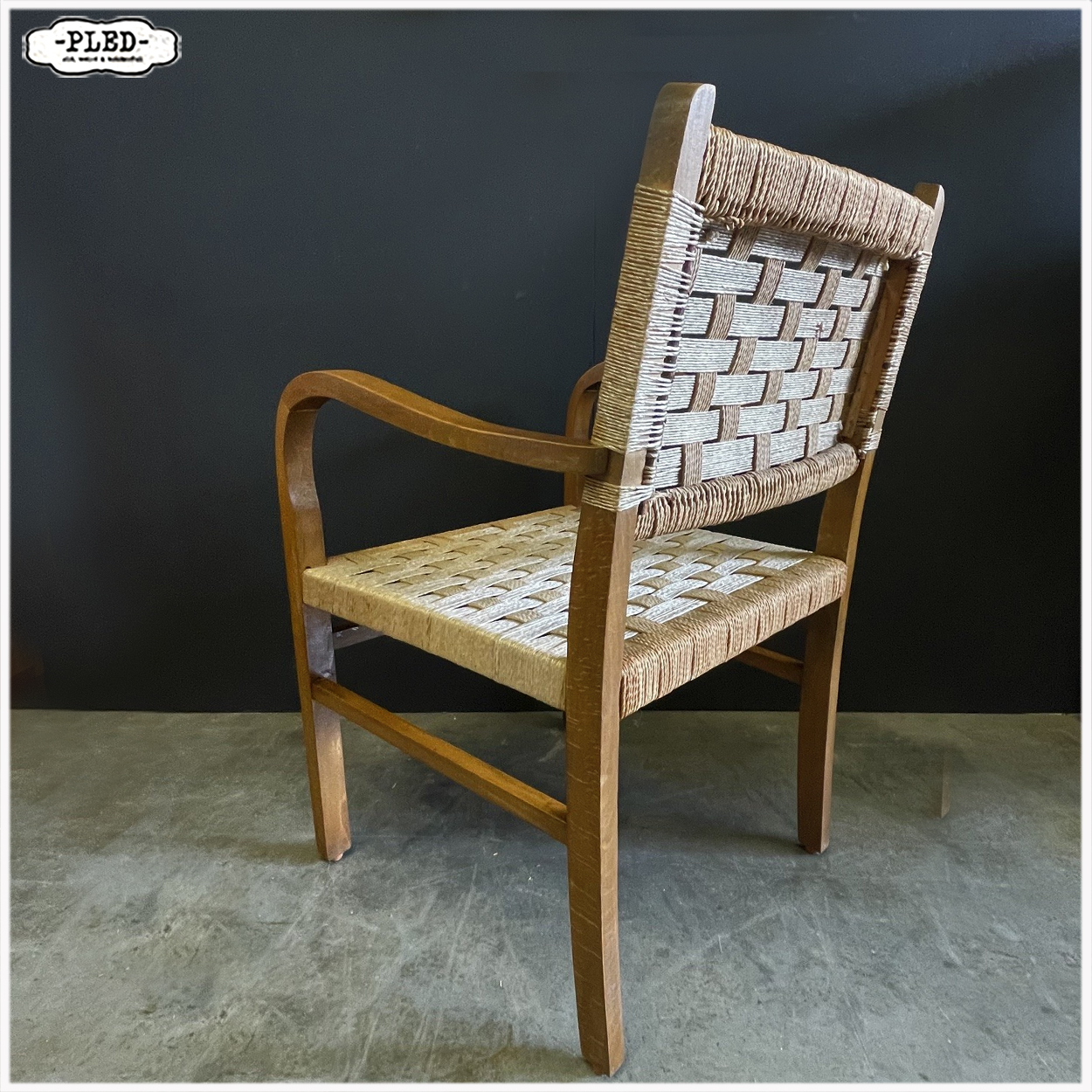 Fauteuil van gebogen hout en touw, in de stijl van Dieckman, 1950s - Afbeelding 5