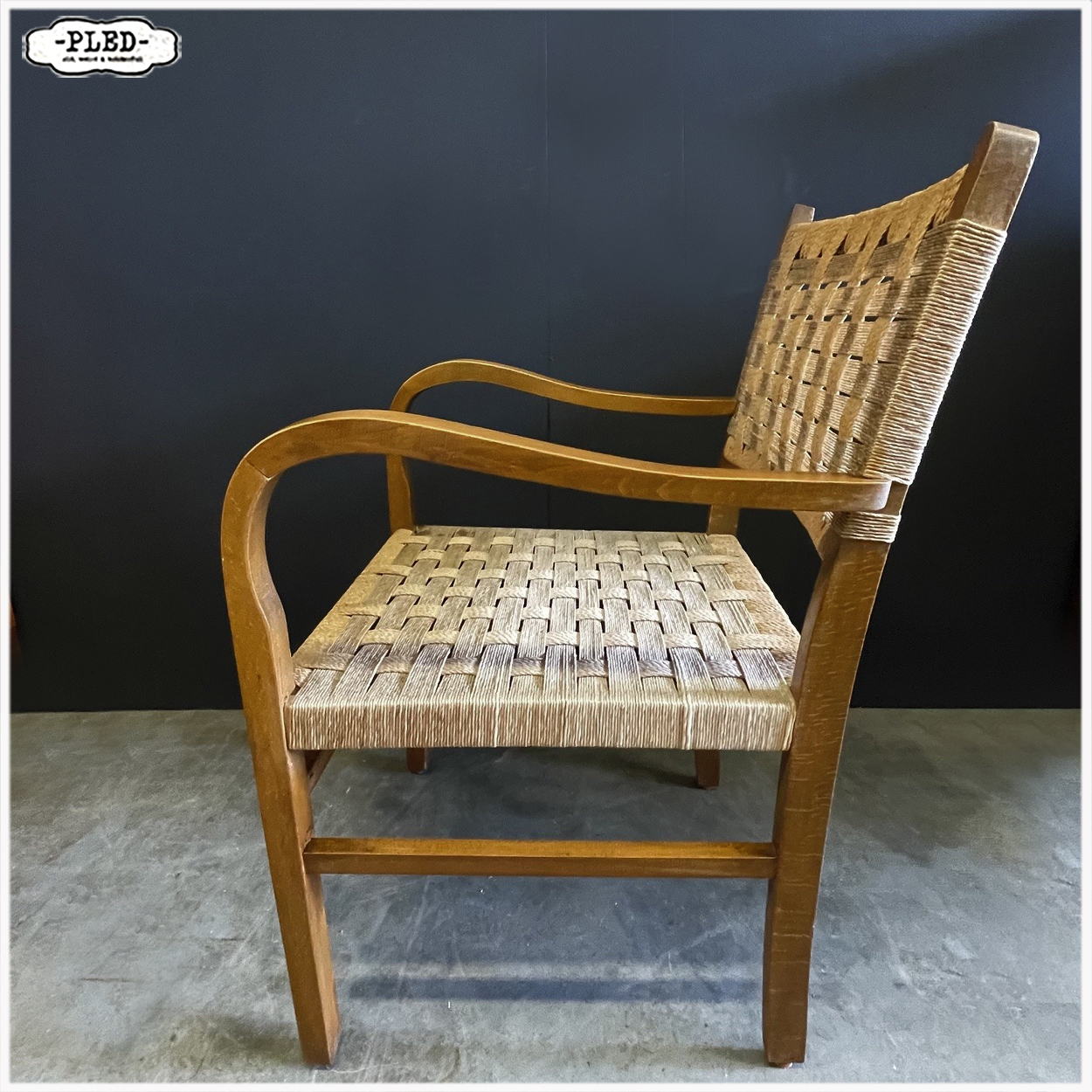 Fauteuil van gebogen hout en touw, in de stijl van Dieckman, 1950s - Afbeelding 6