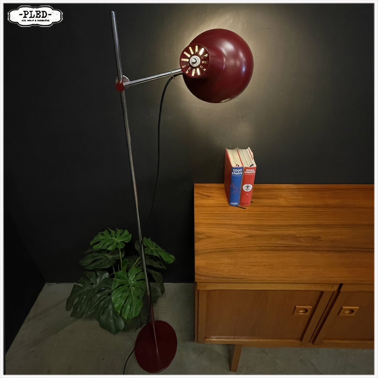 Vintage wijnrode vloerlamp, Josef Hurka voor Napako, 1970s - Afbeelding 5