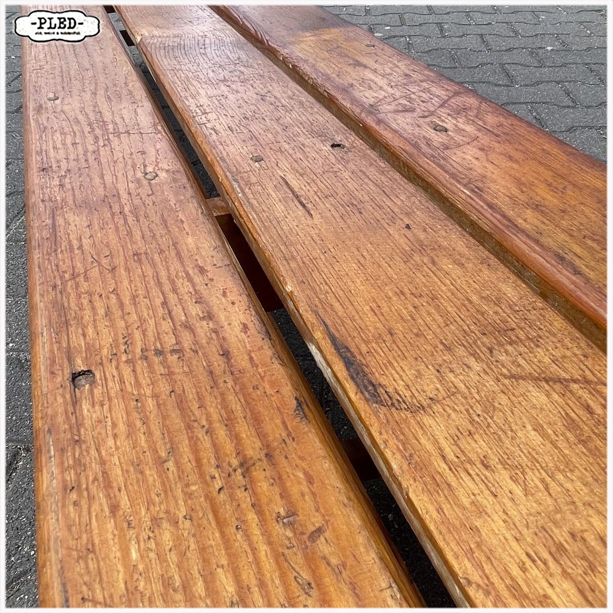 Vintage houten gym bank, 303 cm - Afbeelding 2