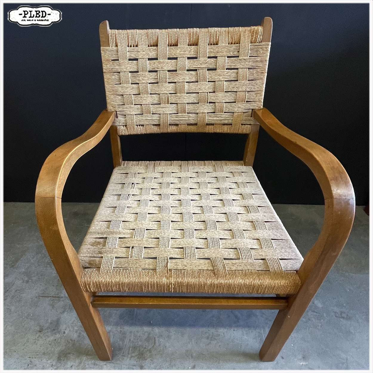 Fauteuil van gebogen hout en touw, in de stijl van Dieckman, 1950s - Afbeelding 7