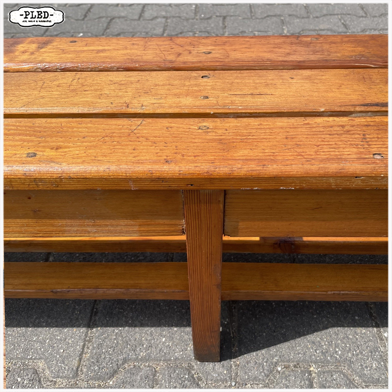 Vintage houten gym bank, 303 cm - Afbeelding 5