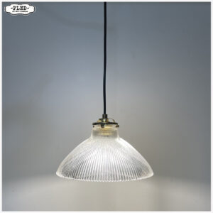 Oude glazen Holophane hanglamp