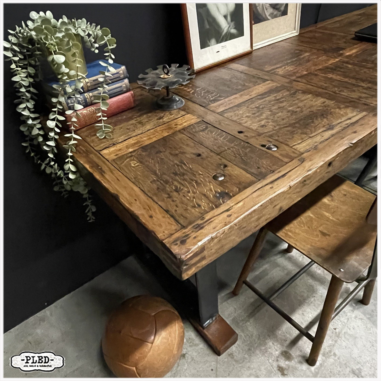 Oude werkbank / industriële werkplek / sidetable - Afbeelding 13