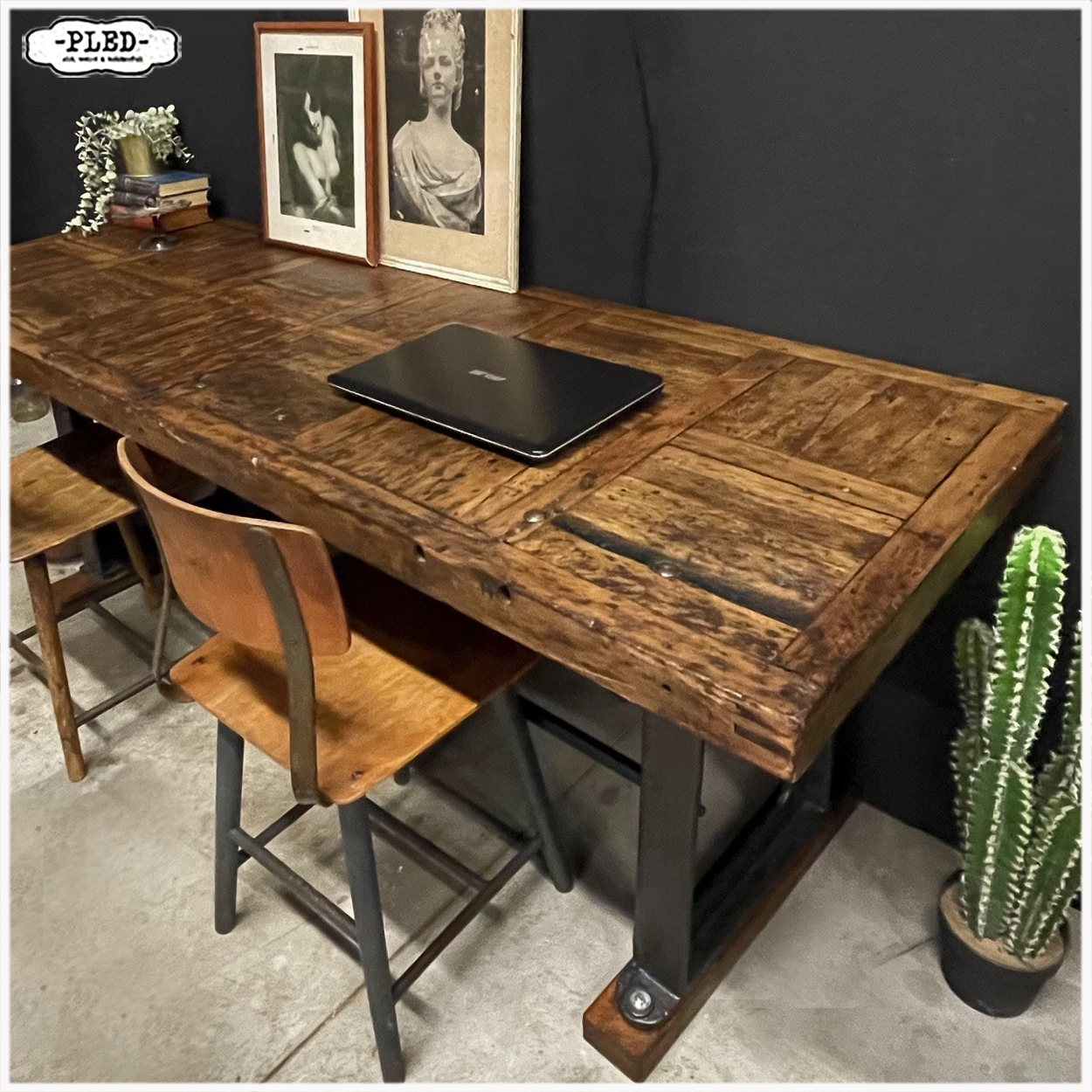 Oude werkbank / industriële werkplek / sidetable - Afbeelding 7