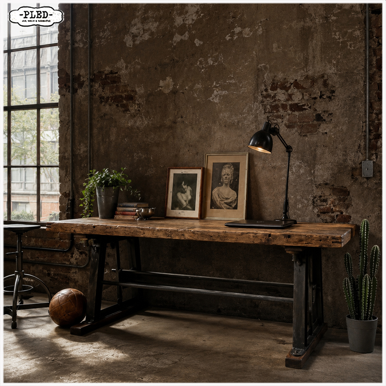 Oude werkbank / industriële werkplek / sidetable - Afbeelding 5