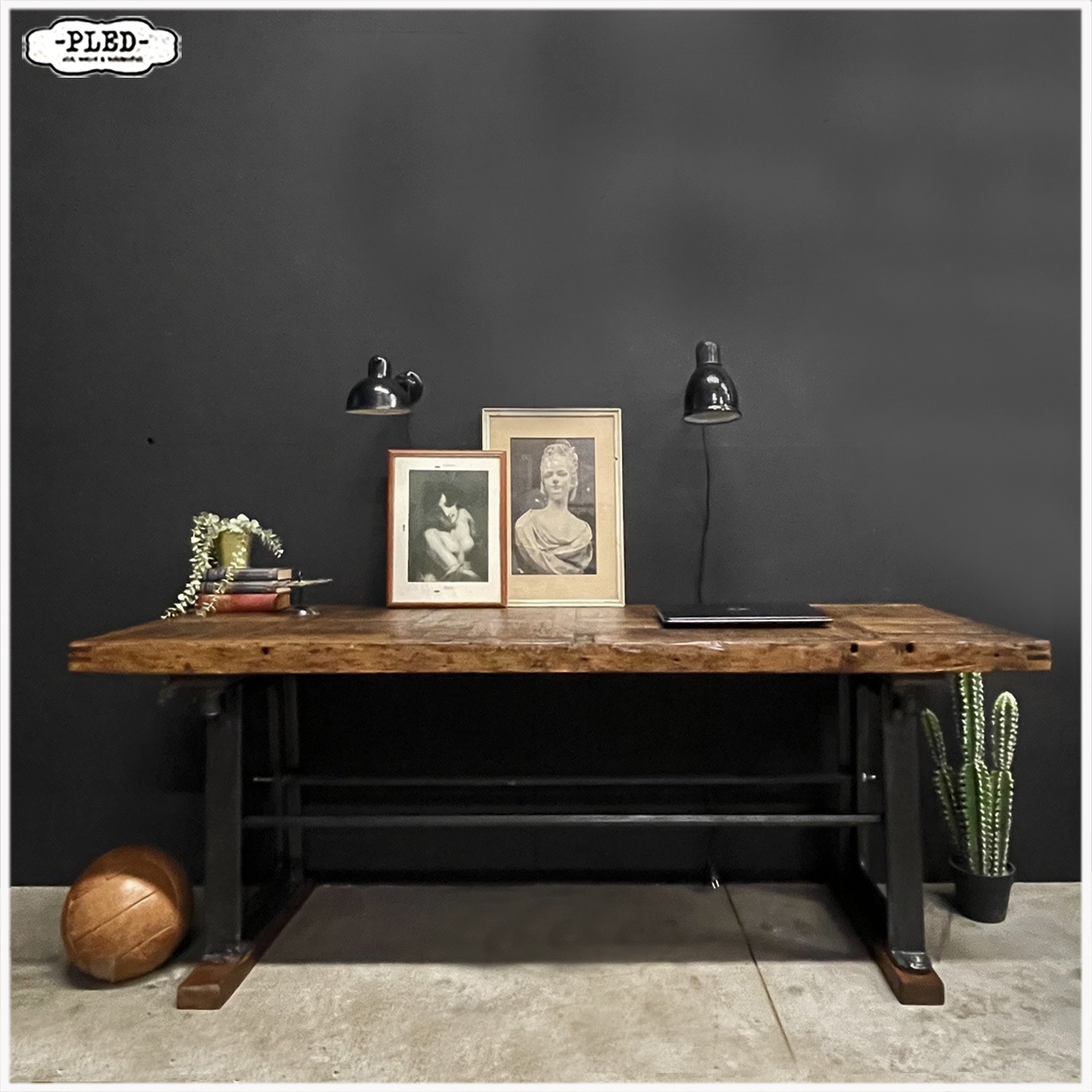 Oude werkbank / industriële werkplek / sidetable - Afbeelding 3