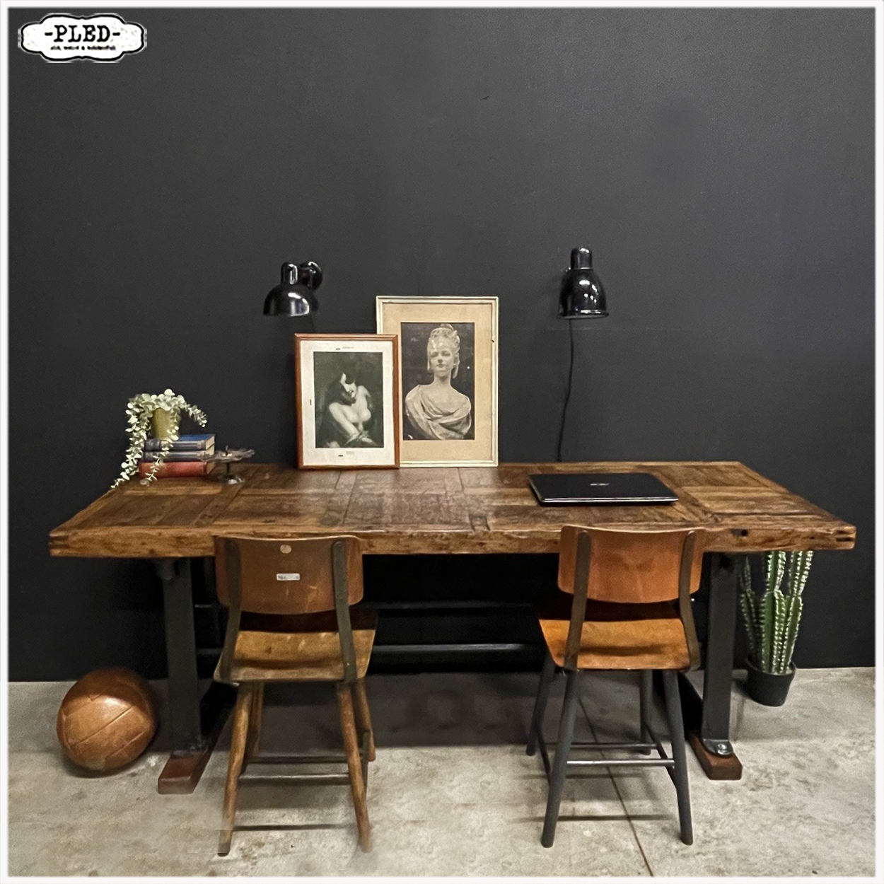 Oude werkbank / industriële werkplek / sidetable - Afbeelding 2