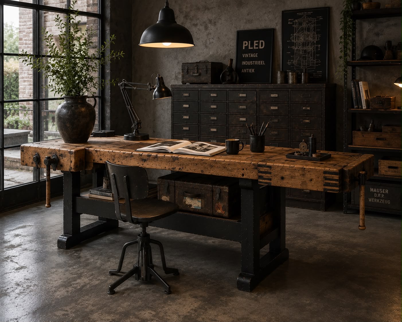 Erg fraaie, oude, robuuste houten werkbank - Afbeelding 28