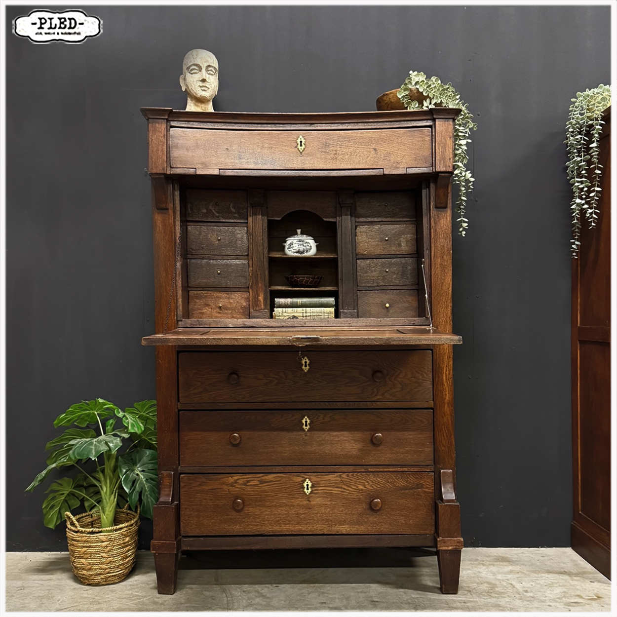 Antieke eikenhouten secretaire / Ladekast - Afbeelding 2