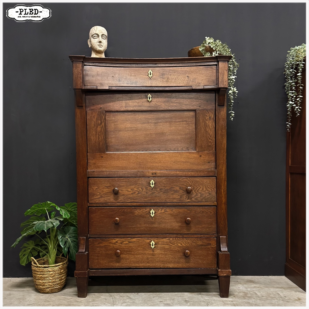 Antieke eikenhouten secretaire / Ladekast - Afbeelding 3
