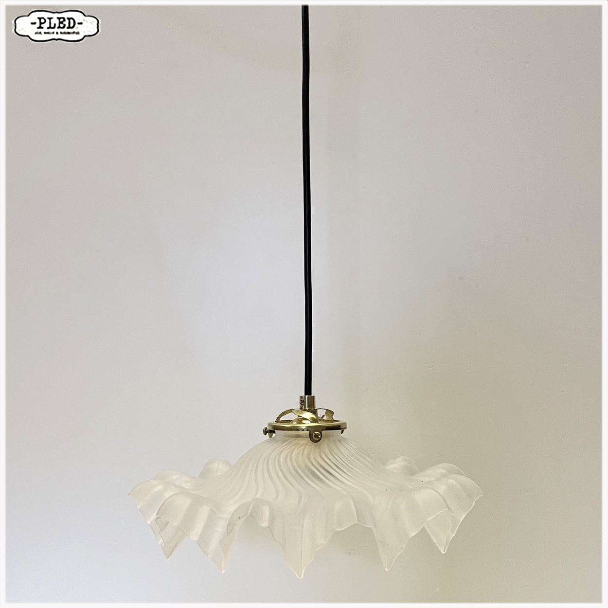 Sierlijke, vintage glazen hanglamp, Frankrijk - Afbeelding 2