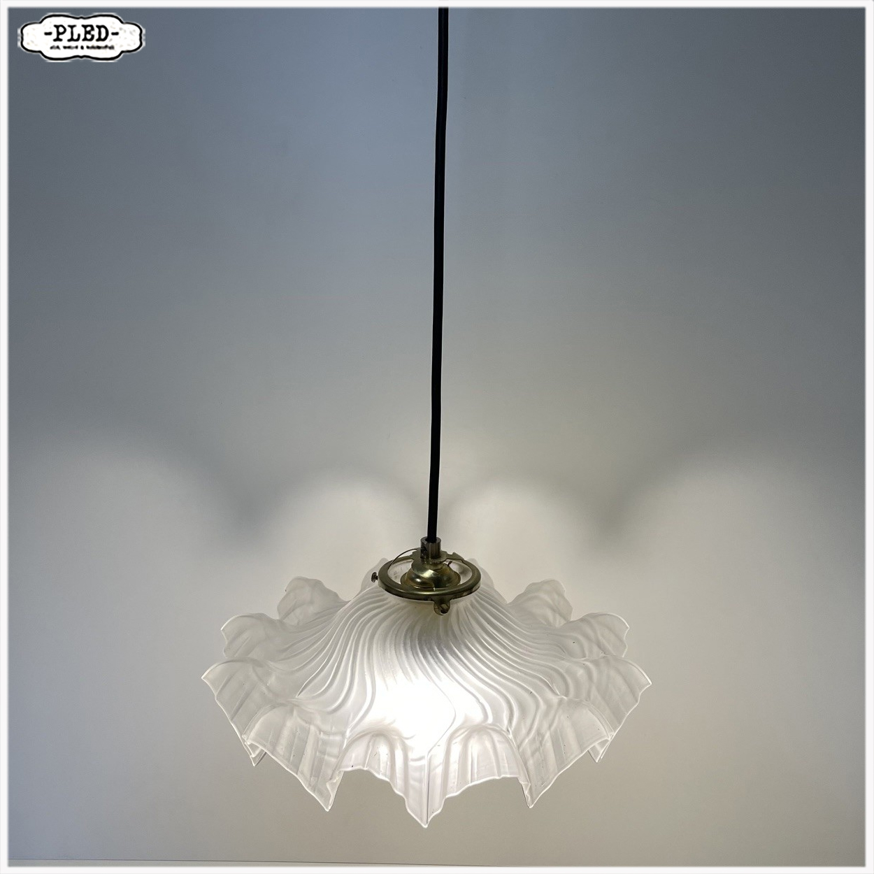 Sierlijke, vintage glazen hanglamp, Frankrijk - Afbeelding 4