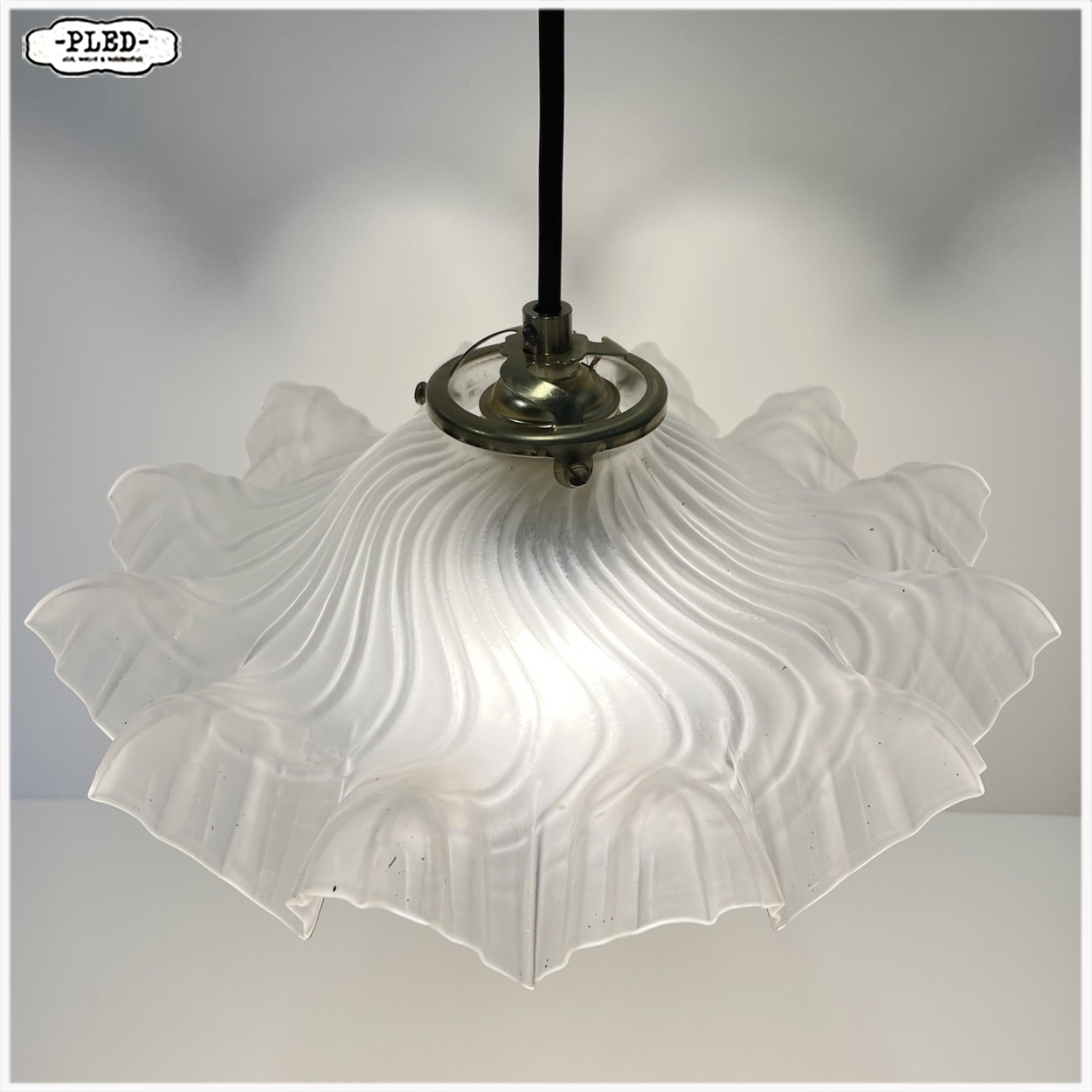 Sierlijke, vintage glazen hanglamp, Frankrijk - Afbeelding 5