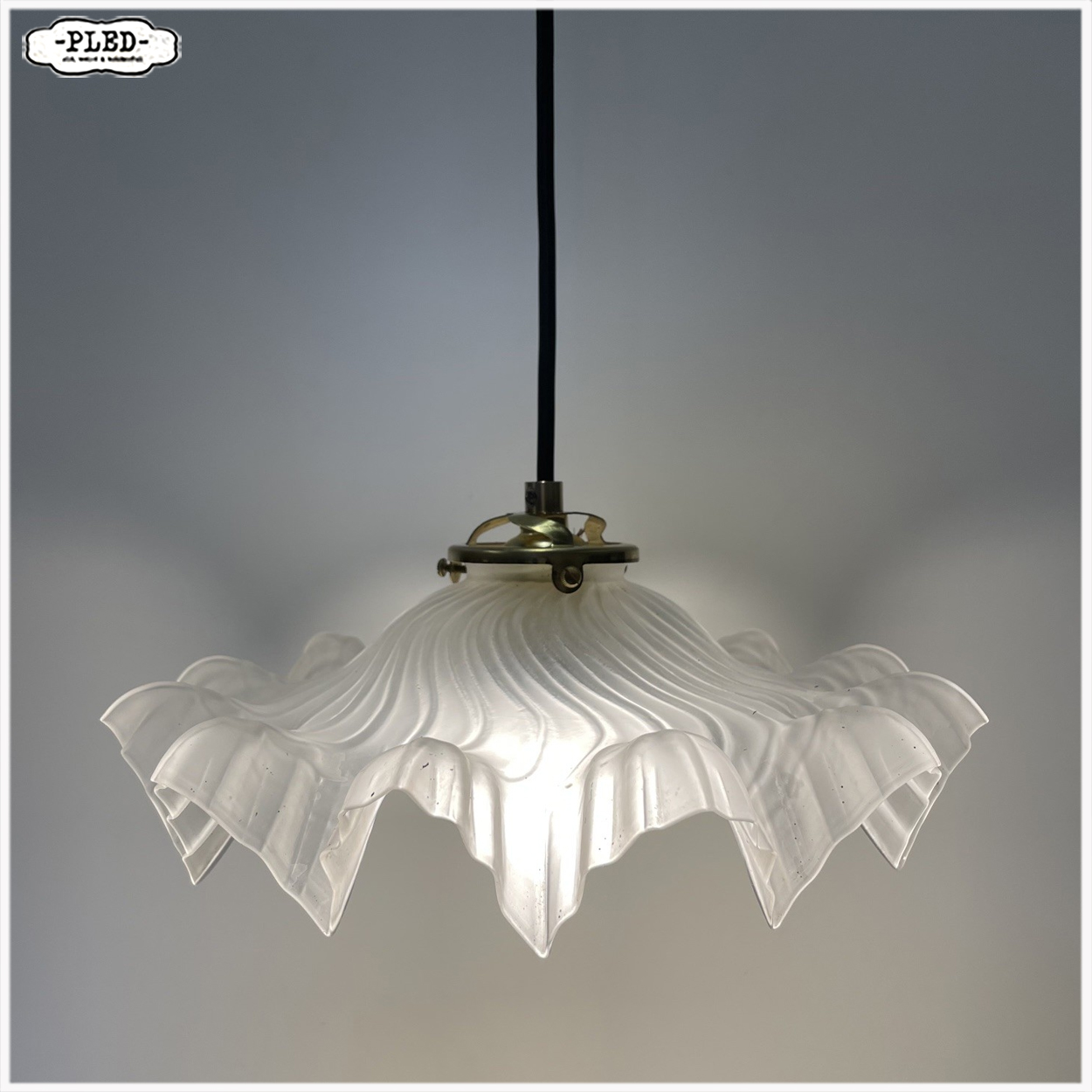 Sierlijke, vintage glazen hanglamp, Frankrijk - Afbeelding 6