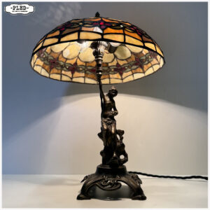 Oude Tiffany stijl tafellamp met Maison Delmas voet