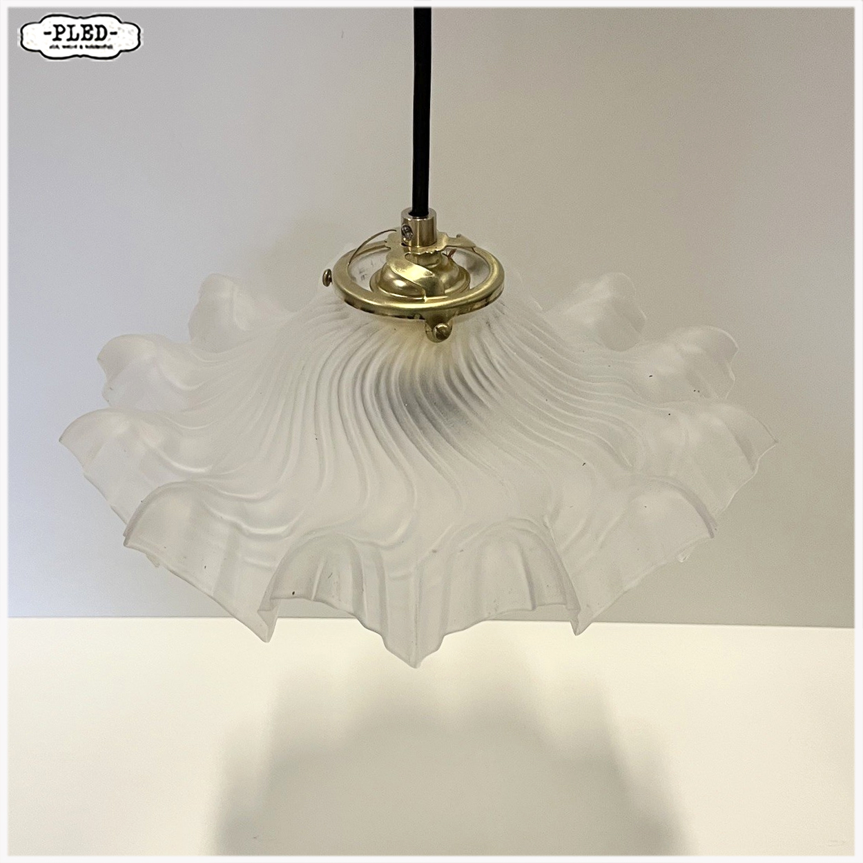 Sierlijke, vintage glazen hanglamp, Frankrijk - Afbeelding 7