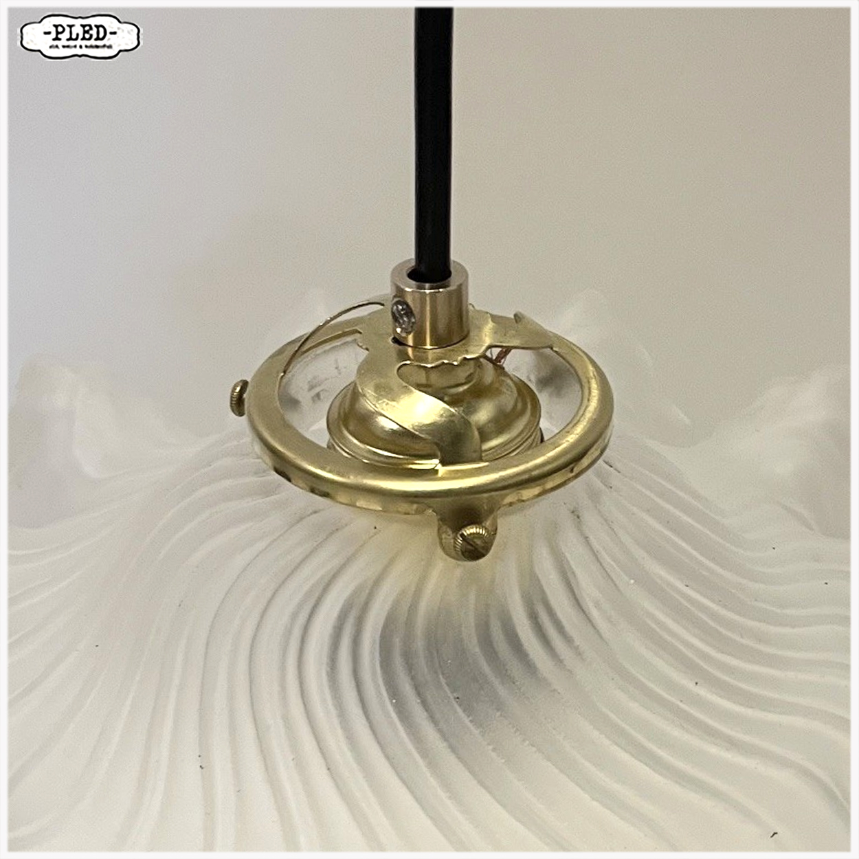 Sierlijke, vintage glazen hanglamp, Frankrijk - Afbeelding 8