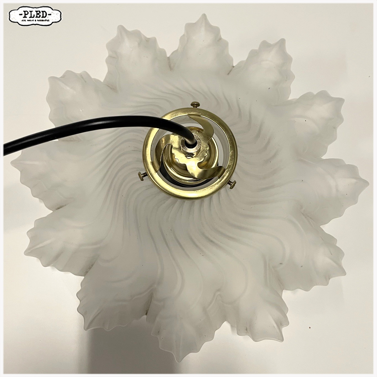 Sierlijke, vintage glazen hanglamp, Frankrijk - Afbeelding 10