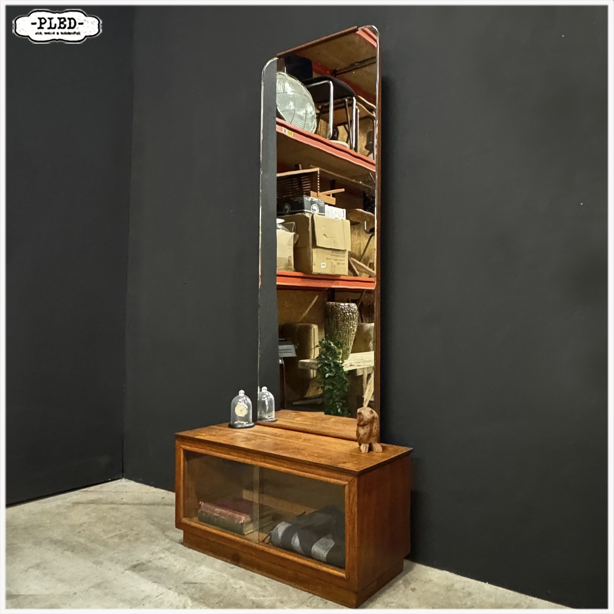 midcentury halkastje met facet geslepen spiegel - Afbeelding 2