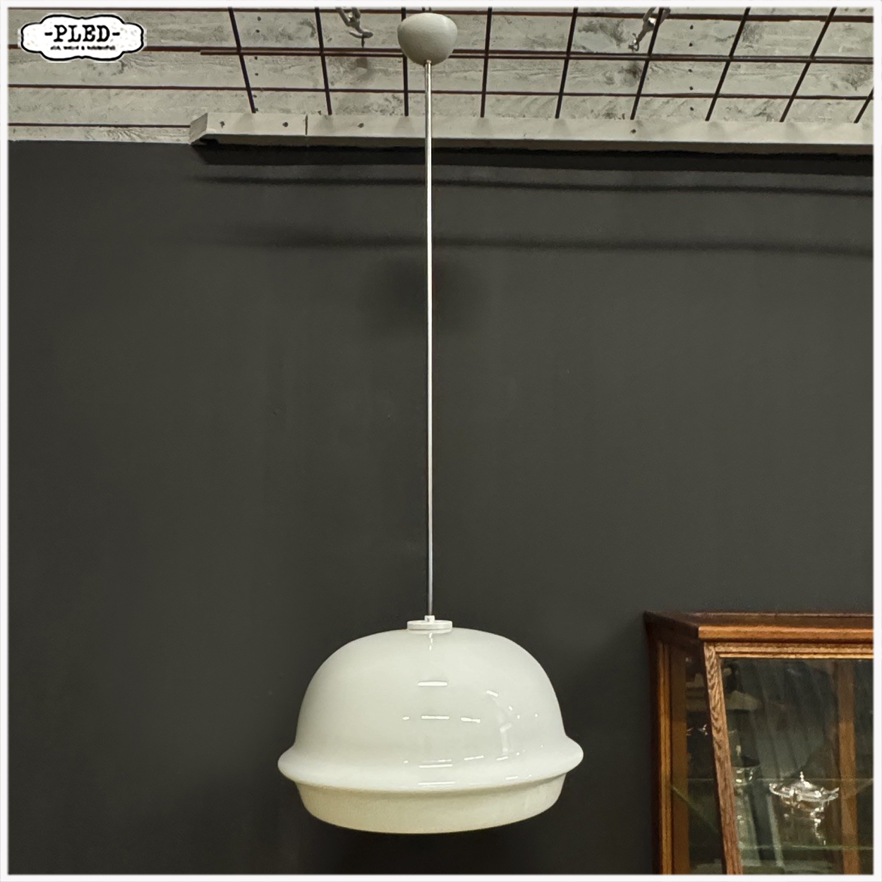 Grote vintage opaline pendellamp, Karel Volf - Afbeelding 12