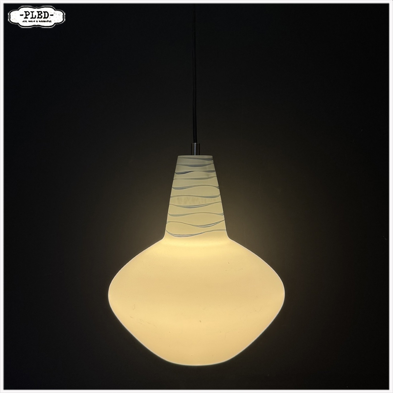 Vintage, matglazen opaline hanglamp - Afbeelding 2