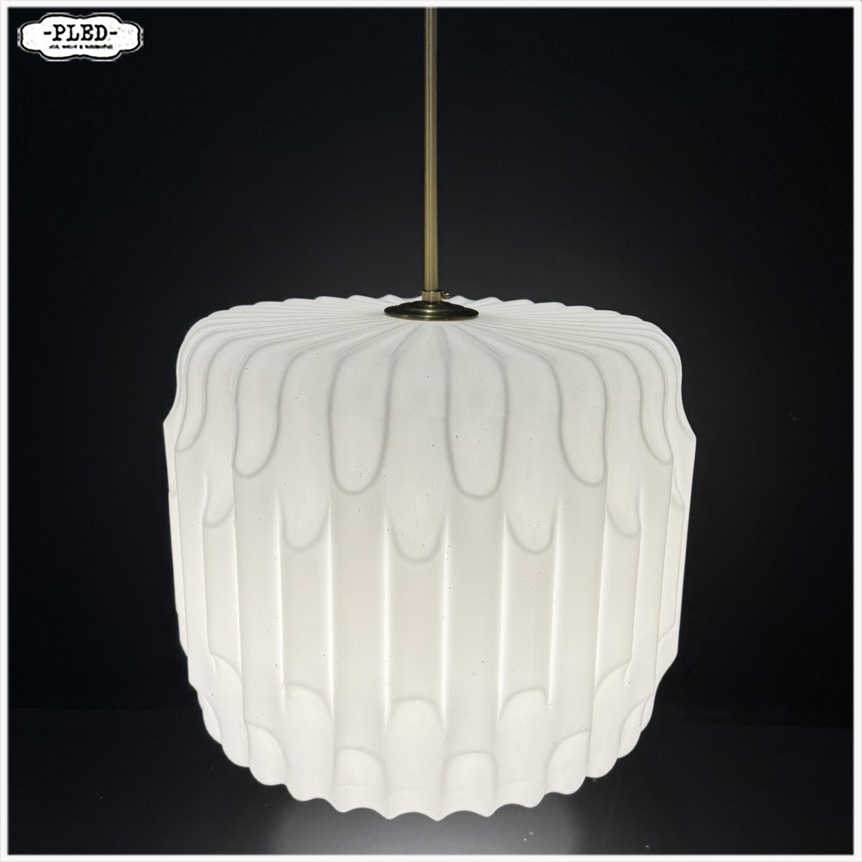 Sculpturale opaline pendellamp, Karel Volf - Afbeelding 4
