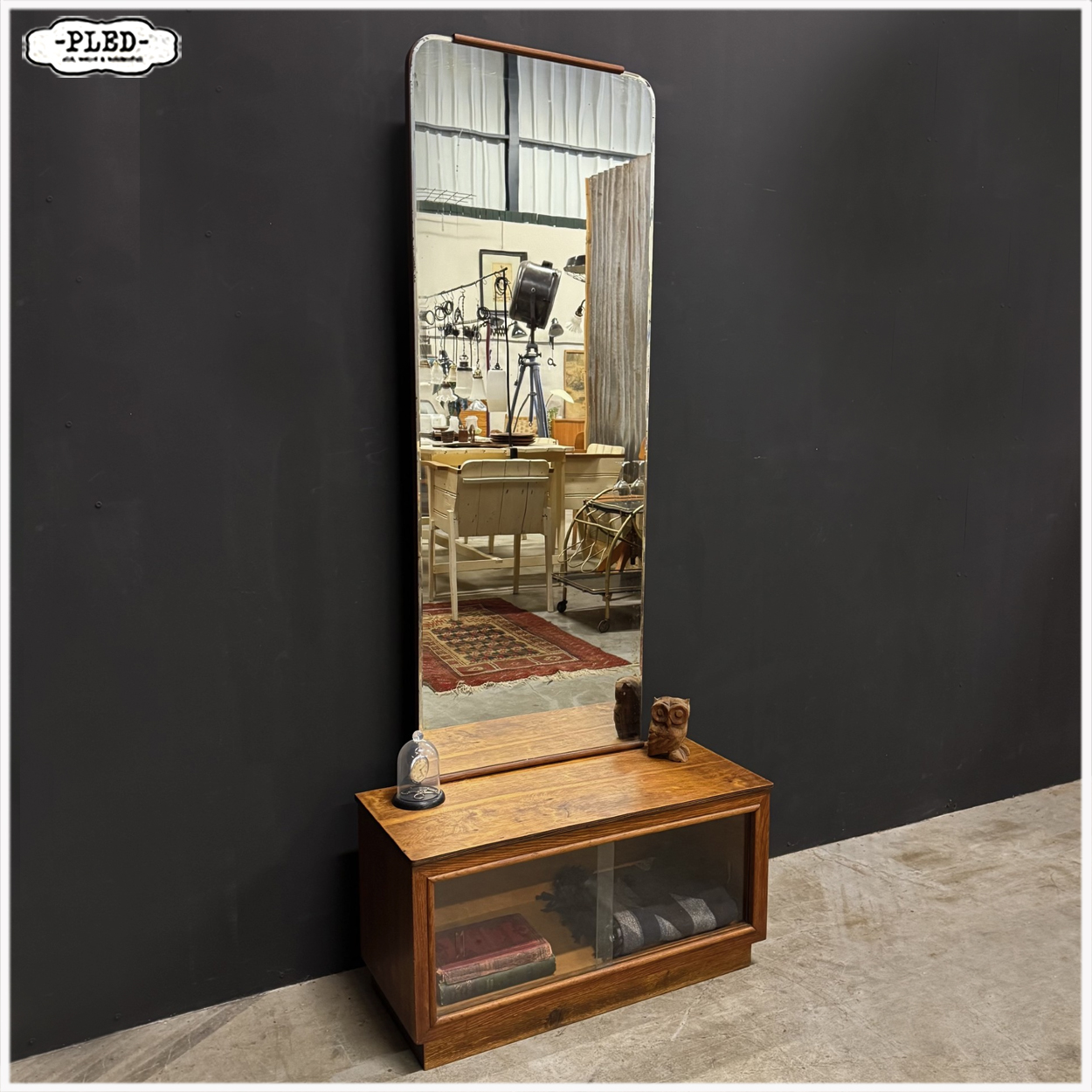 midcentury halkastje met facet geslepen spiegel - Afbeelding 3