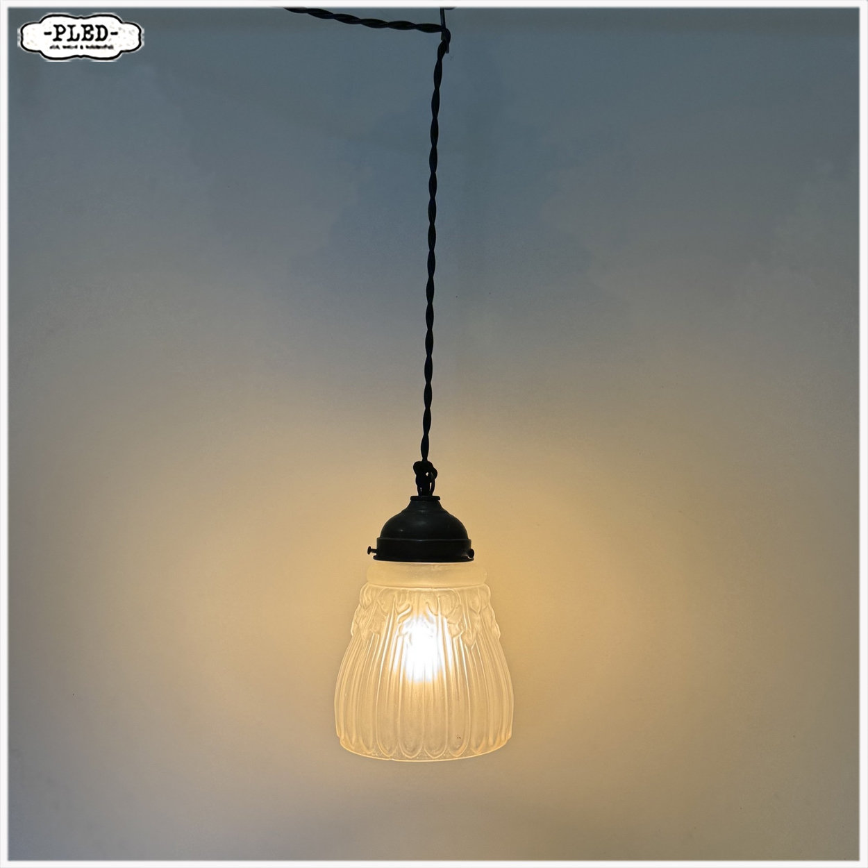 Oud, art deco, frosted glass hanglampje - Afbeelding 3