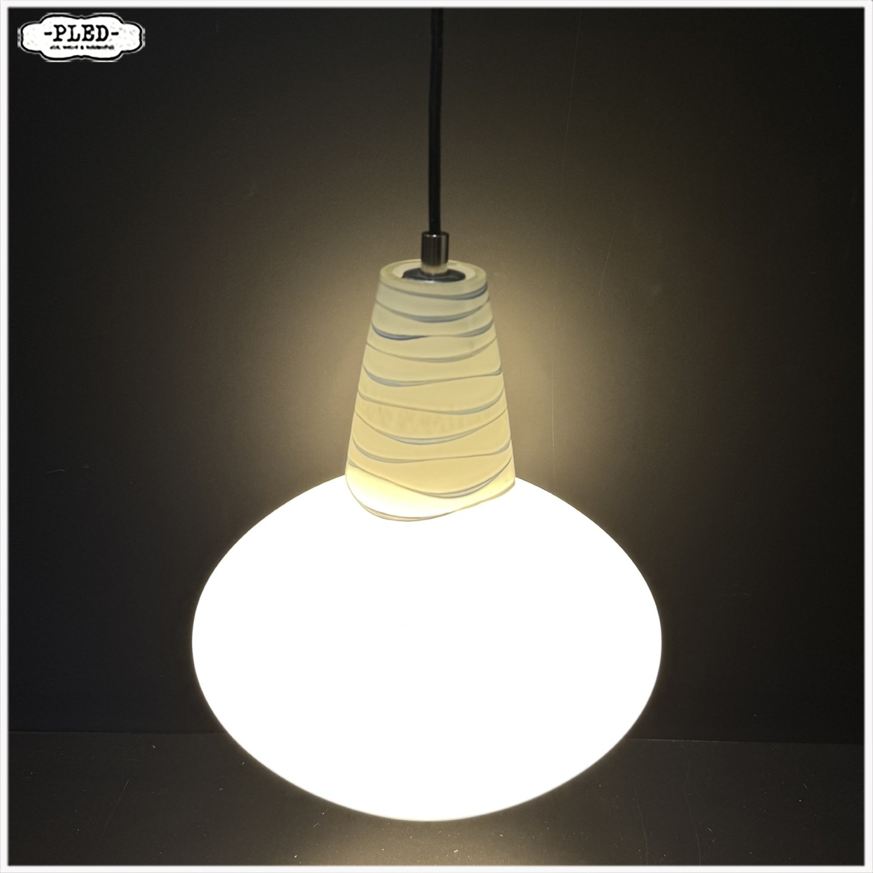 Vintage, matglazen opaline hanglamp - Afbeelding 6