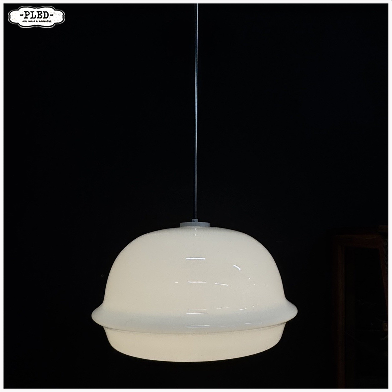 Grote vintage opaline pendellamp, Karel Volf - Afbeelding 6