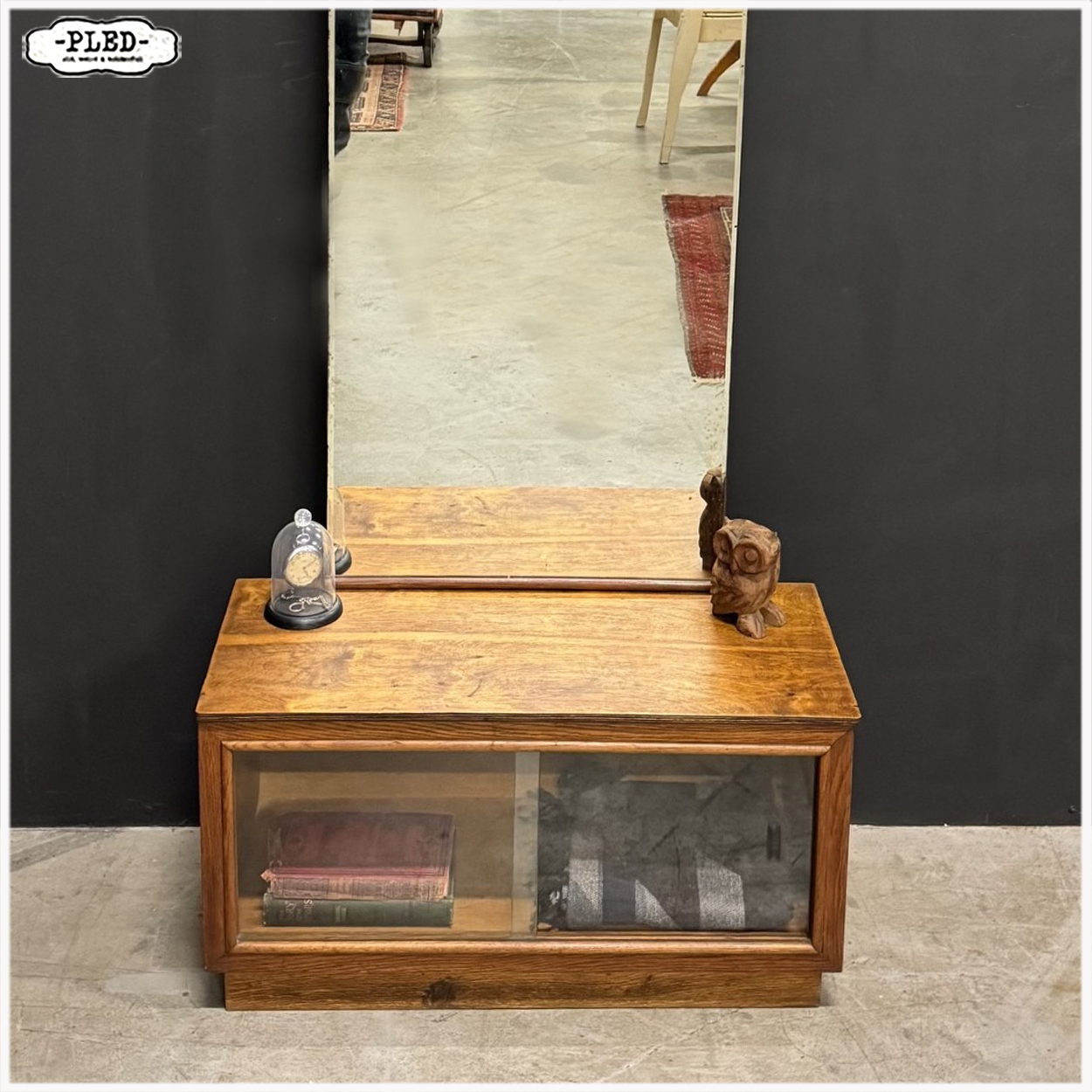 midcentury halkastje met facet geslepen spiegel - Afbeelding 4