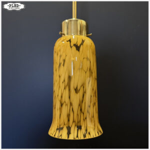 klokvormige vintage pendellamp met geel gevlekt transparant glas