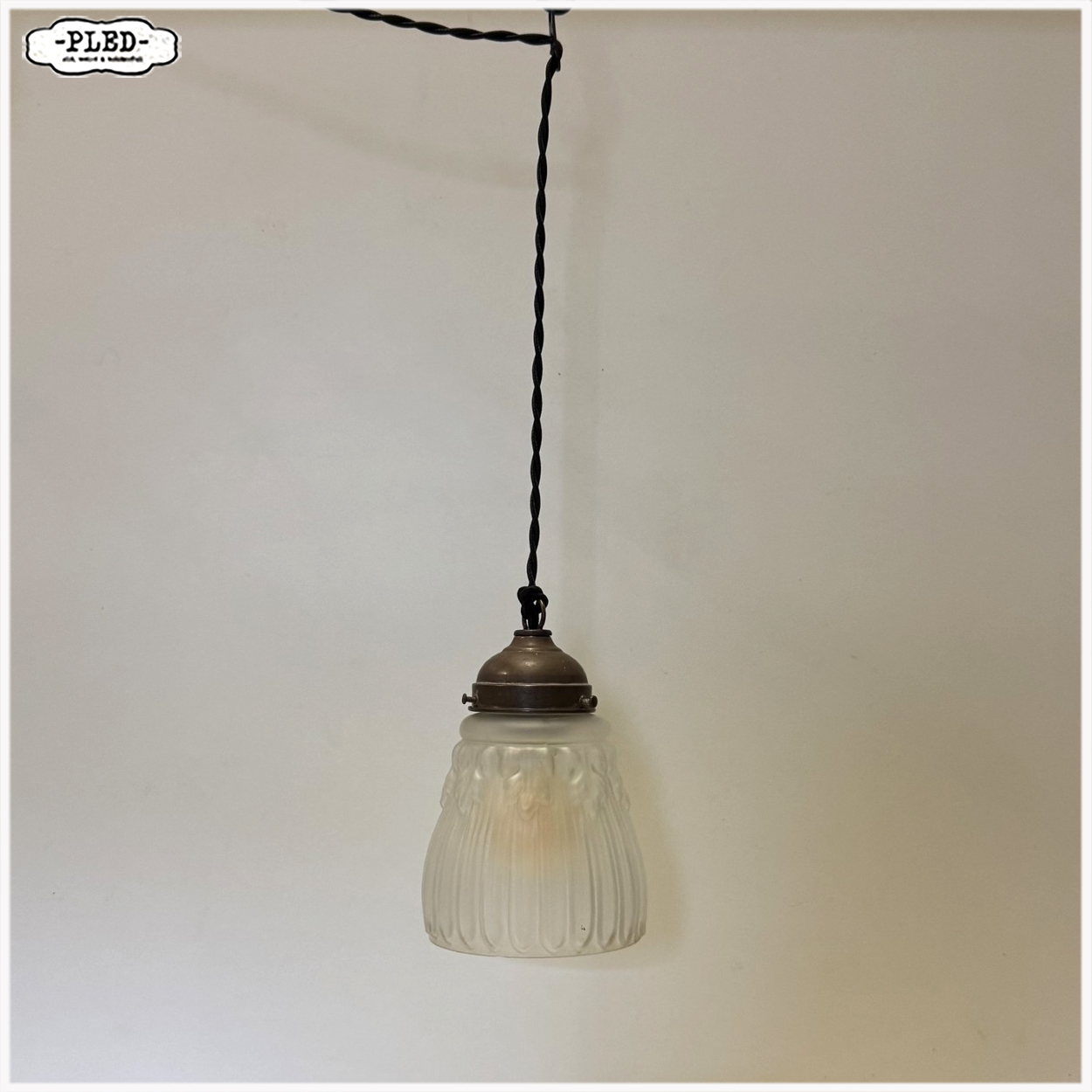 Oud, art deco, frosted glass hanglampje - Afbeelding 4
