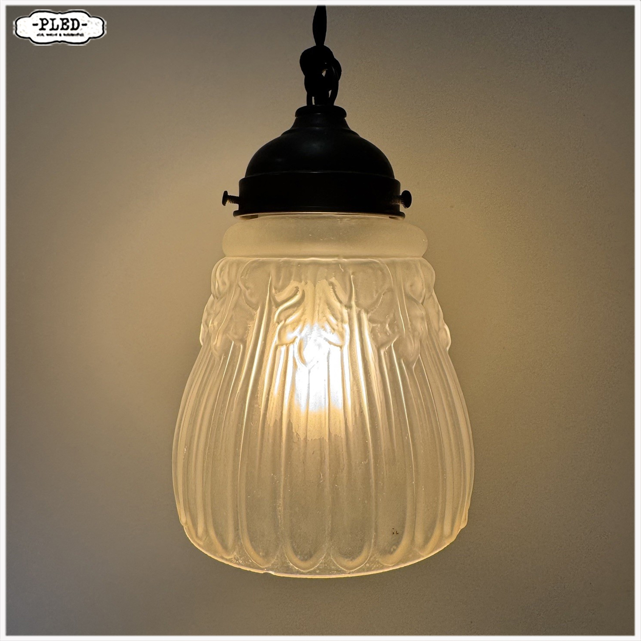 Oud, art deco, frosted glass hanglampje - Afbeelding 2